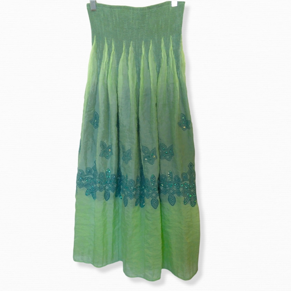 Lapis by Anthropologie Strapless dress/coverup or maxi skirt OS grn w/ a…